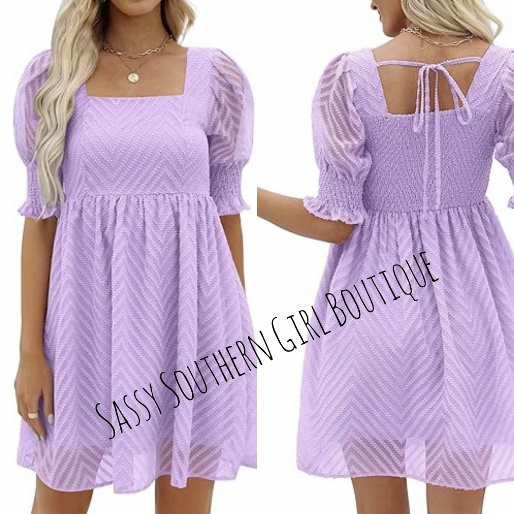 🆕⭐ Lavender Purple Puff Sleeve Mini Dress